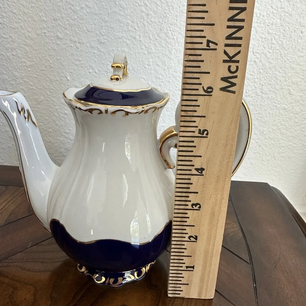 Zsolnay Hungary Pompadour‎ III Teapot 6.75 Inch Cobalt Blue 18kt Gilded Signed